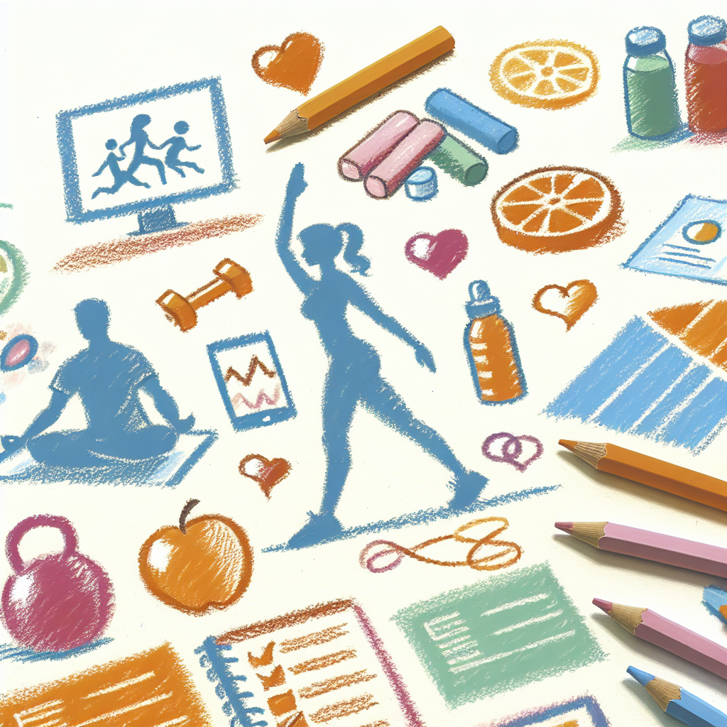 Pastelková ilustrace znázorňující téma: Fitness a zdraví