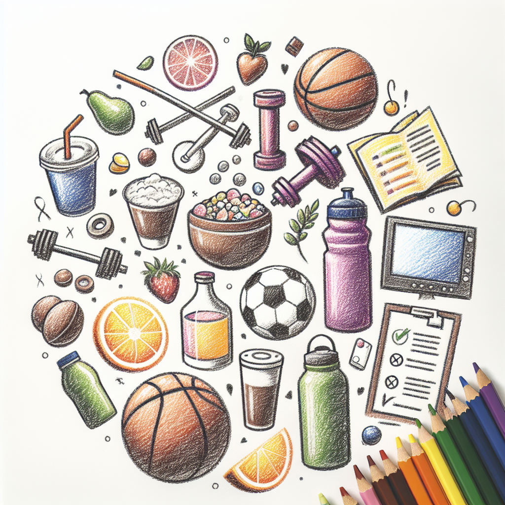 Pastelková ilustrace znázorňující téma: Sport a výživa