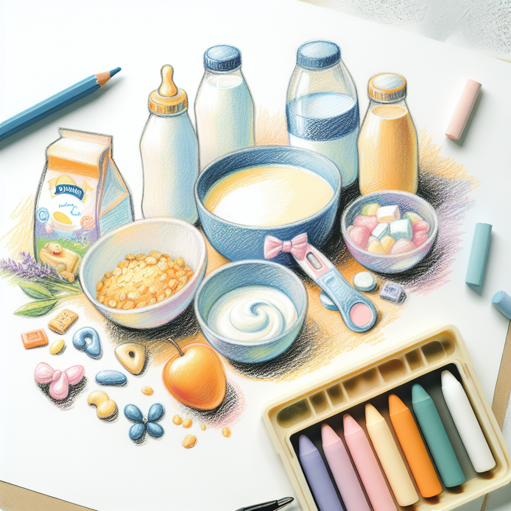 Pastelková ilustrace znázorňující téma: Dětská výživa