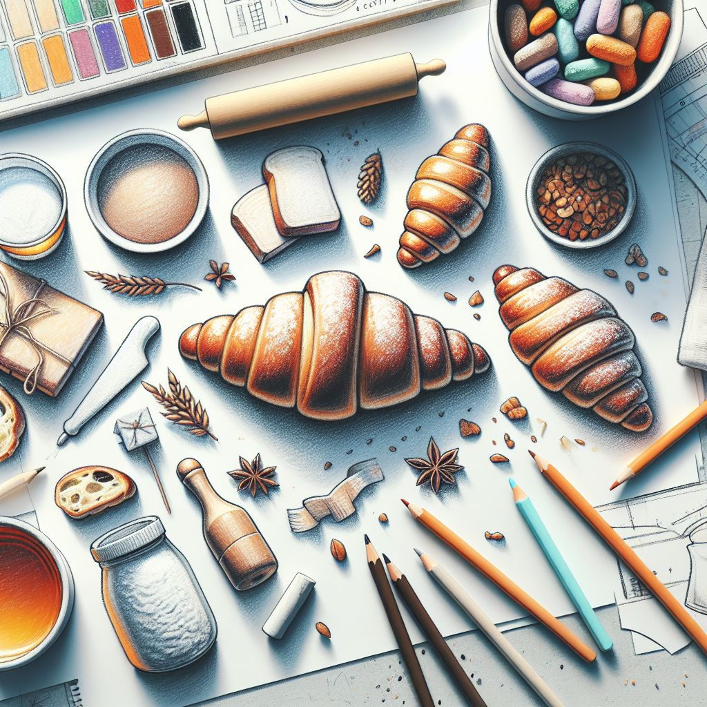 Pastelková ilustrace znázorňující téma: Pečení