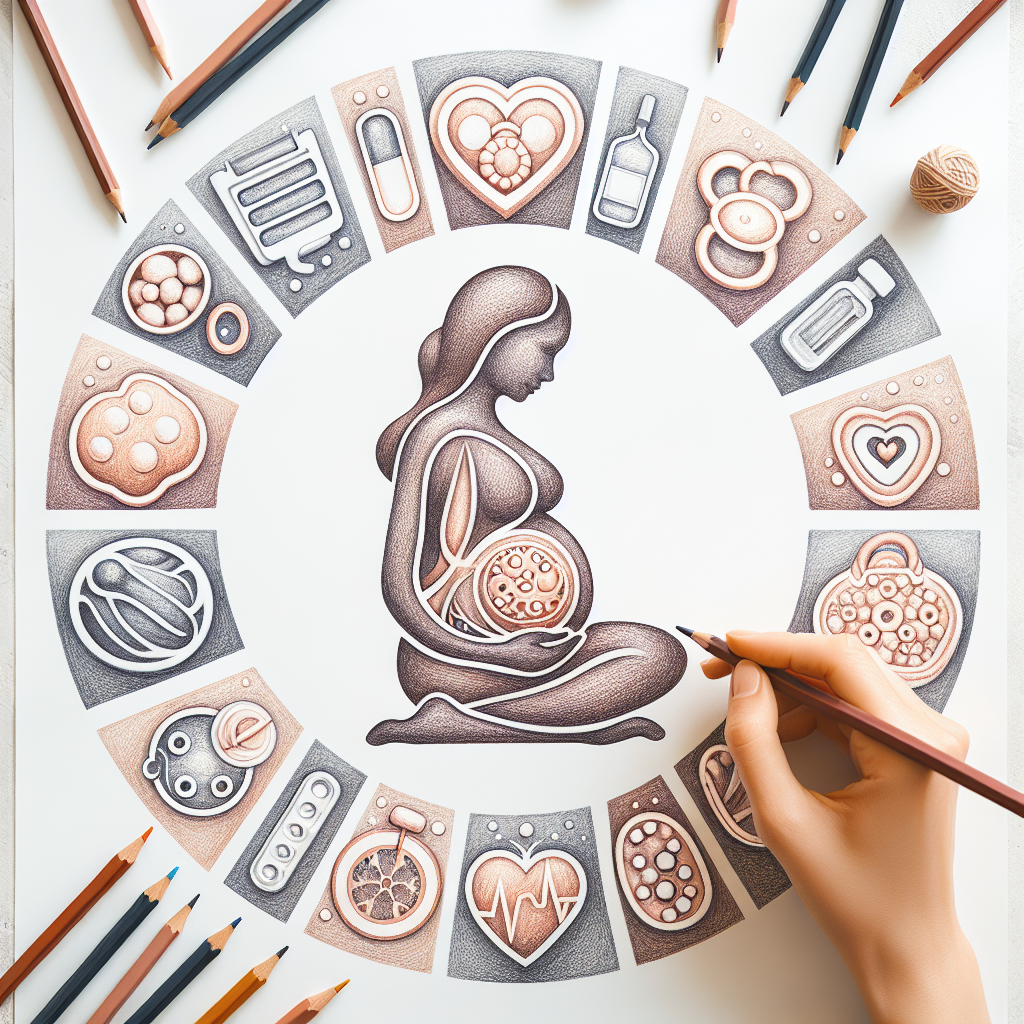 Pastelková ilustrace znázorňující téma: Těhotenství
