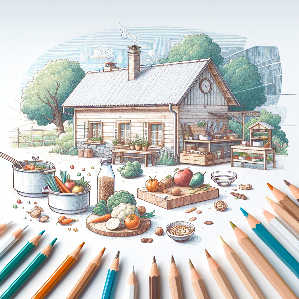 Pastelková ilustrace znázorňující téma: Vaření