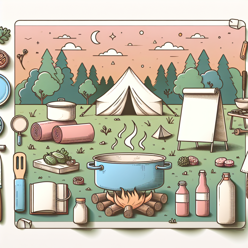 Pastelková ilustrace znázorňující téma: Outdoor vaření