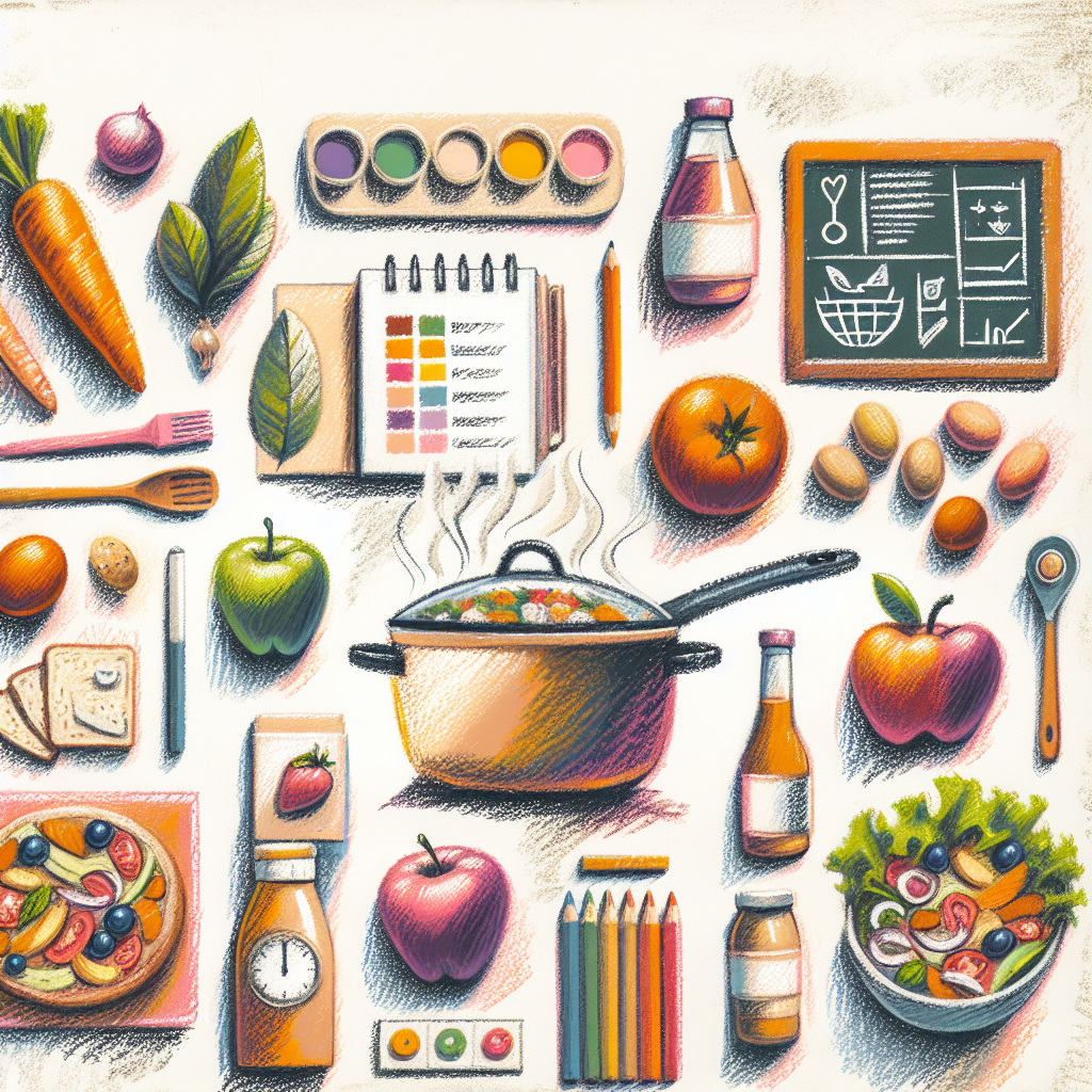 Pastelková ilustrace znázorňující téma: Zdravé vaření