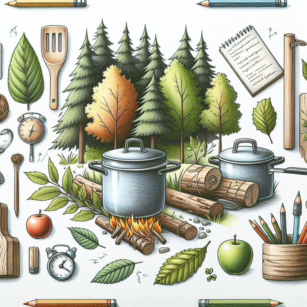Pastelková ilustrace znázorňující téma: Vaření v přírodě