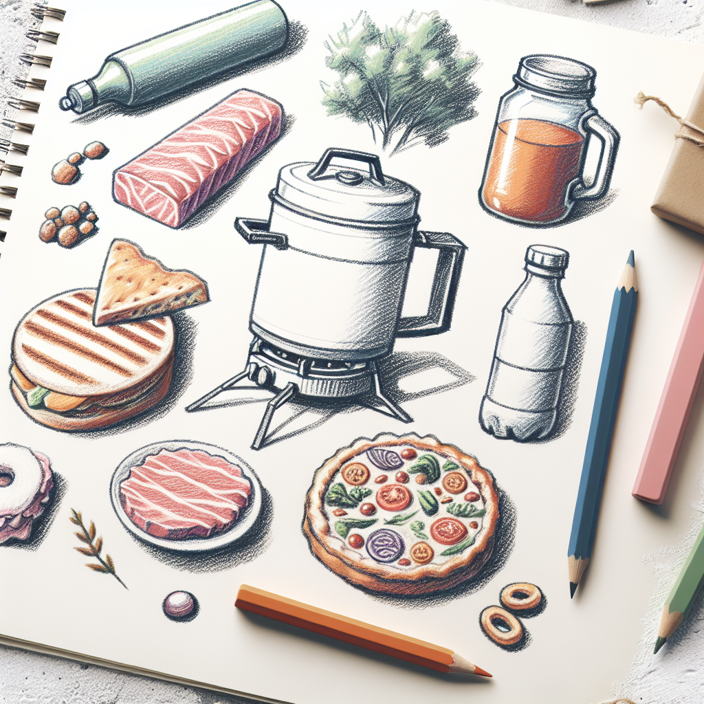 Pastelková ilustrace znázorňující téma: Venkovní vaření