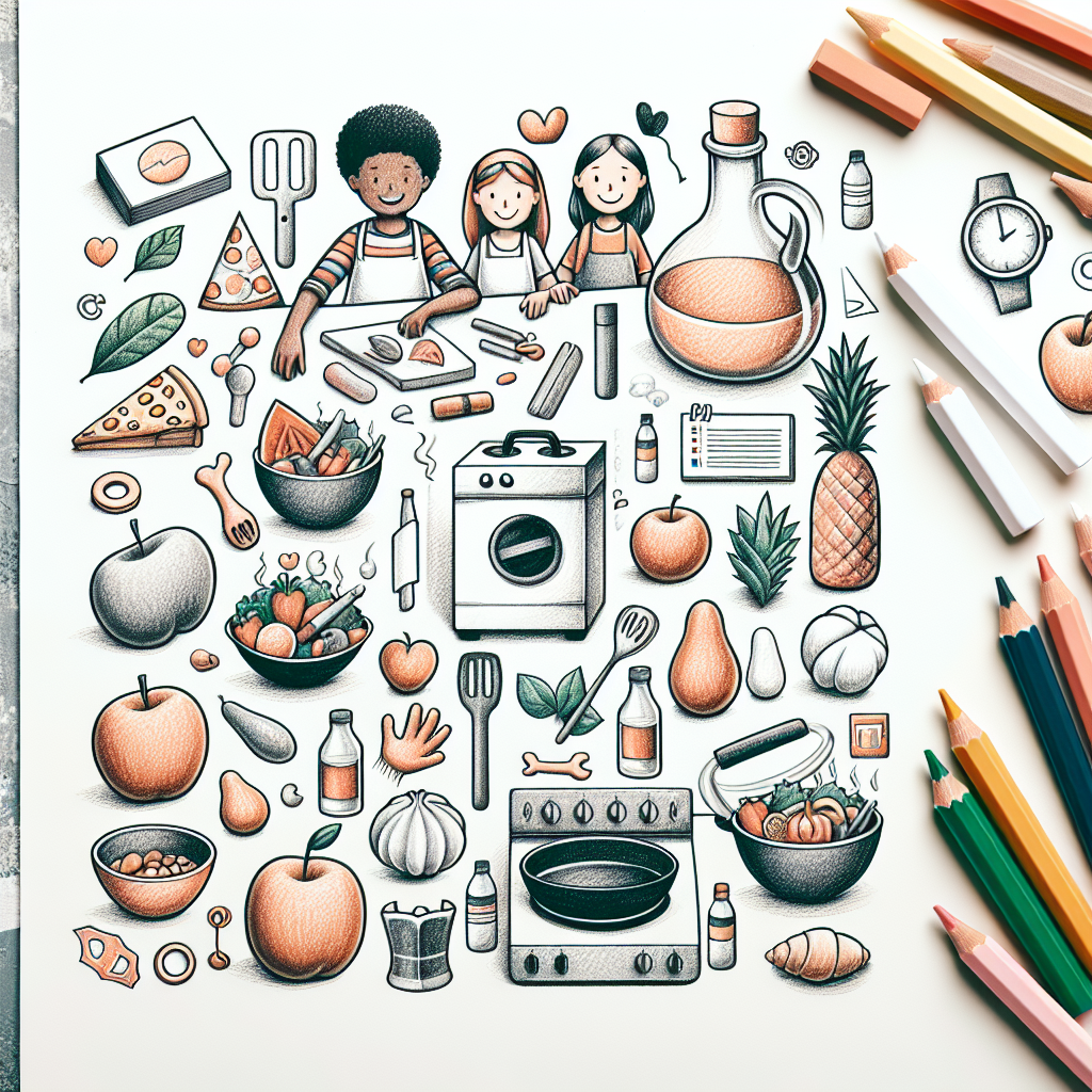 Pastelková ilustrace znázorňující téma: Vaření s dětmi