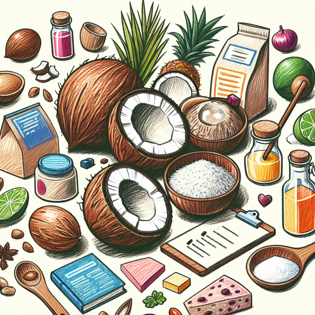 Pastelková ilustrace znázorňující téma: Kokos v kuchyni