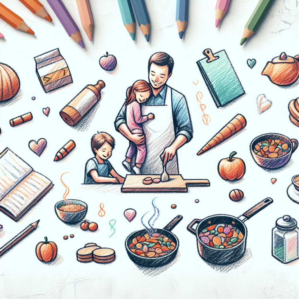 Pastelková ilustrace znázorňující téma: Vaření a rodina