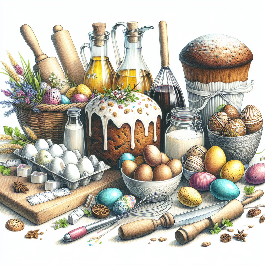 Pastelková ilustrace znázorňující téma: Velikonoční pečení