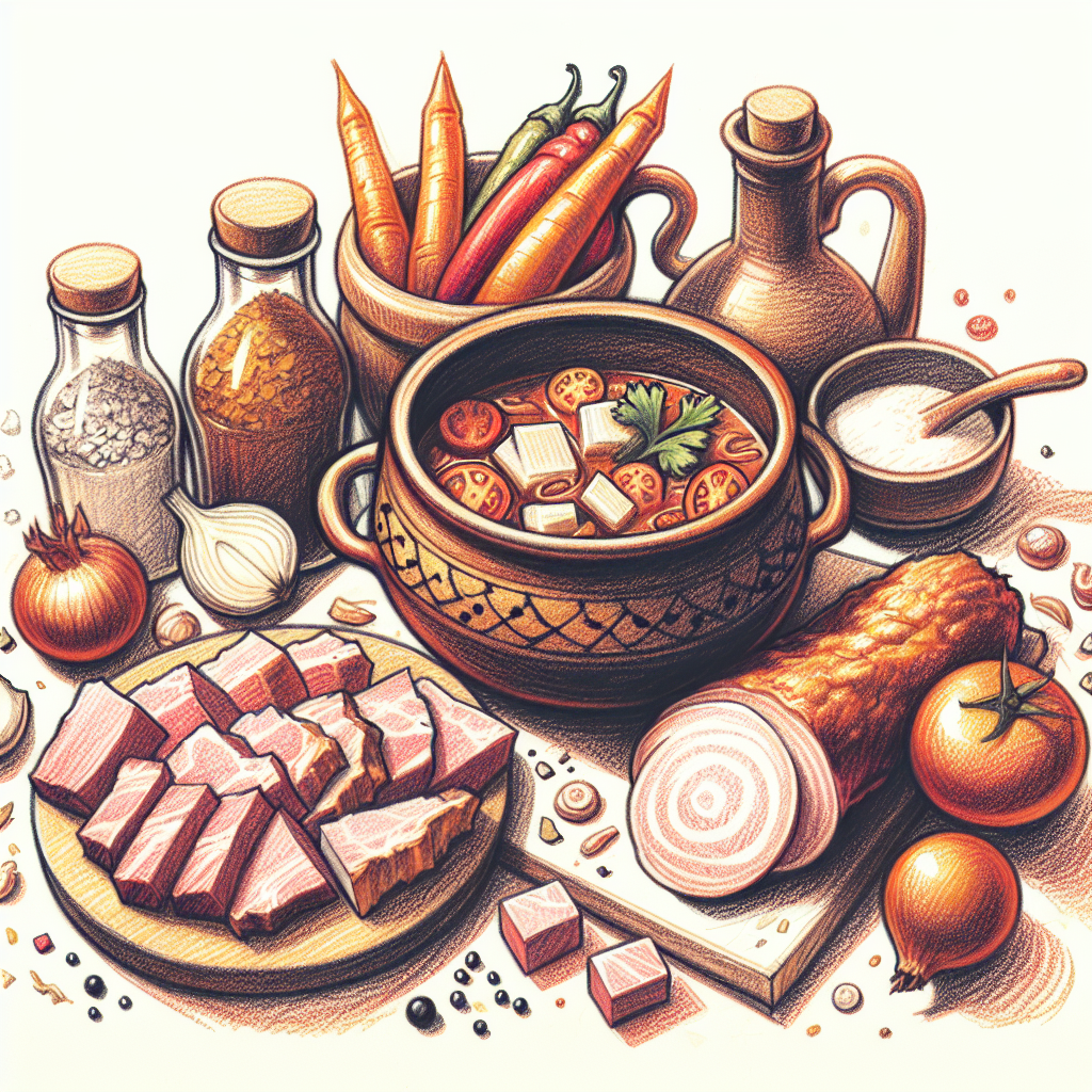 Pastelková ilustrace znázorňující téma: Česká kuchyně