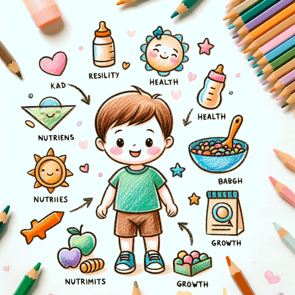 Pastelková ilustrace znázorňující téma: Výživa dětí