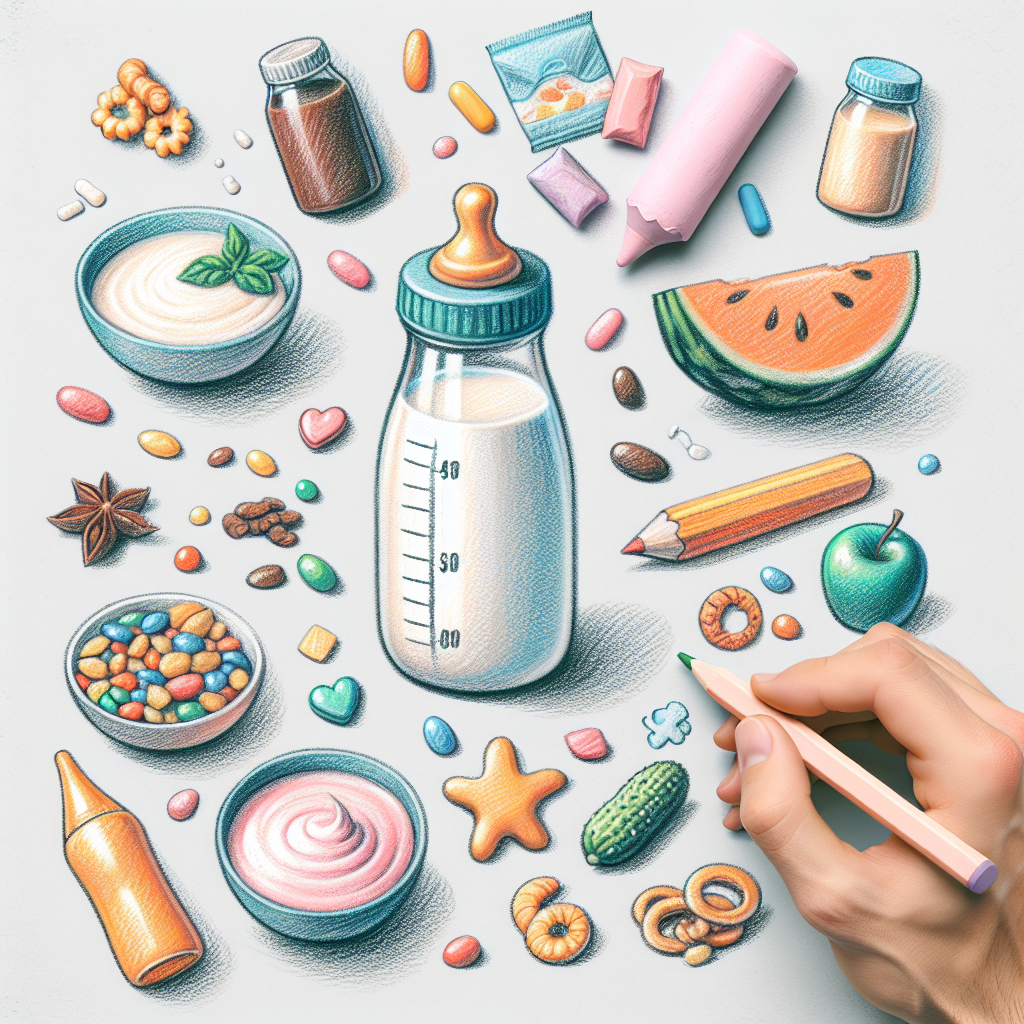 Pastelková ilustrace znázorňující téma: Kojenecká výživa