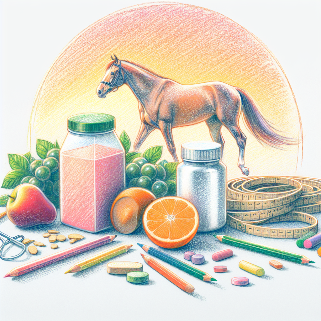Pastelková ilustrace znázorňující téma: Výživa koní
