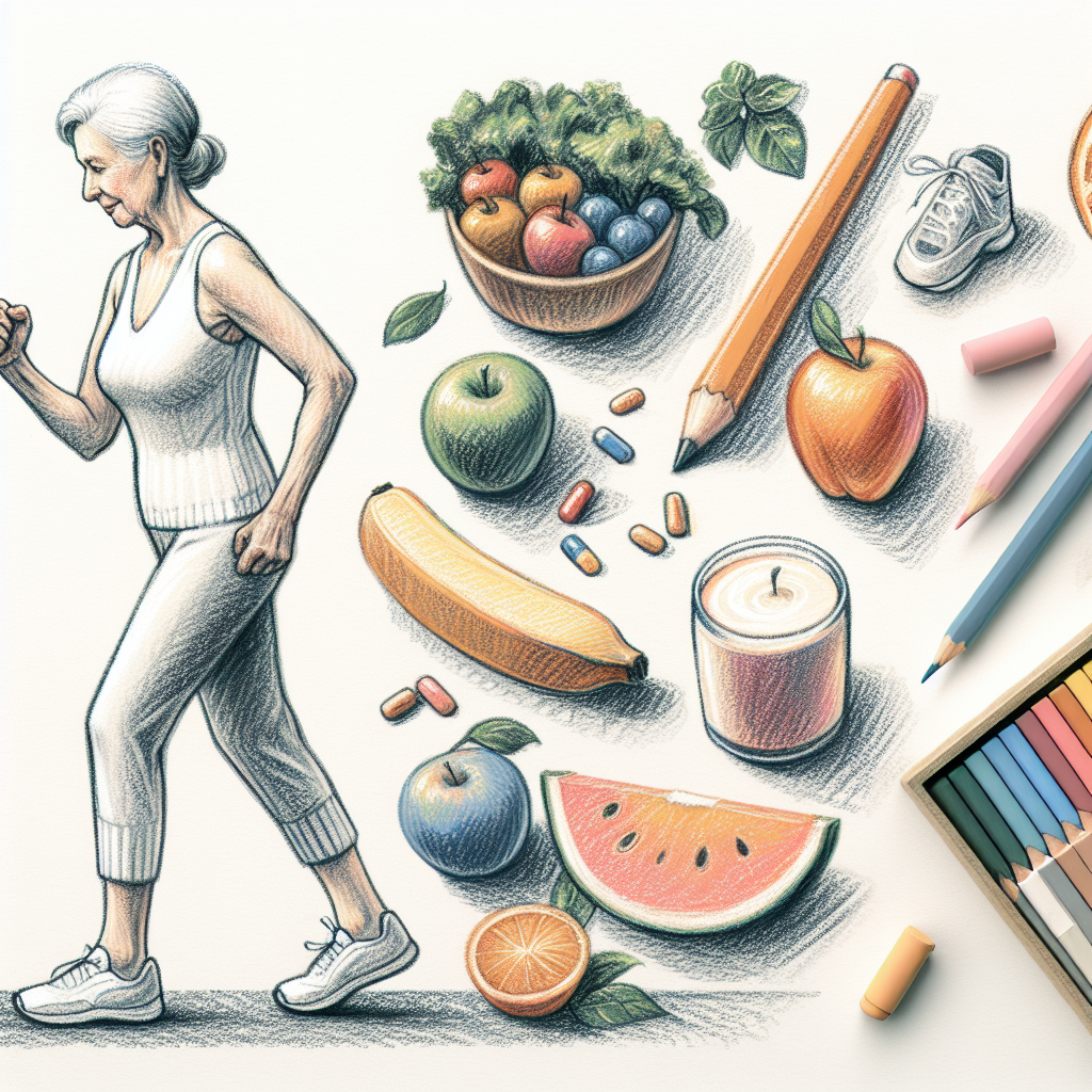 Pastelková ilustrace znázorňující téma: Zdraví a výživa