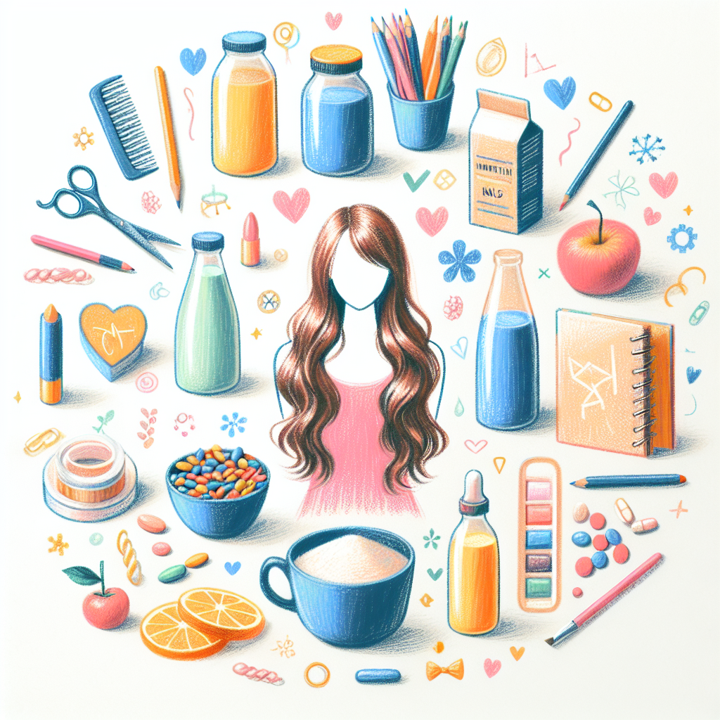 Pastelková ilustrace znázorňující téma: Zdraví vlasů a nehtů